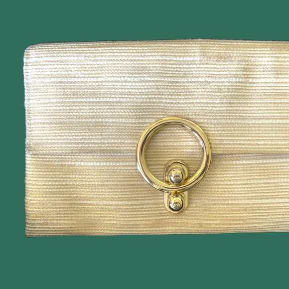 Kate Landry Bone Gold threaded "Silk Slub" Fabric Clutch/Crossbody EUC - Picture 7 of 11